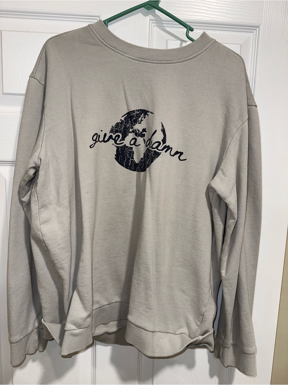 Beige Graphic 'give a damn' Crewneck Sweatshirt